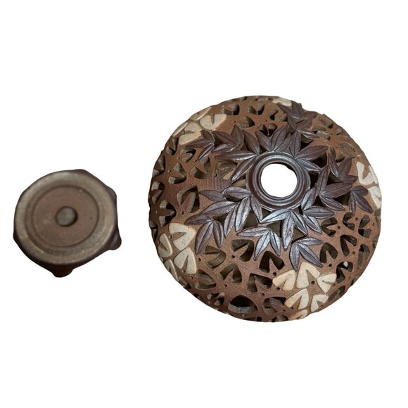 Studio Pottery Candle Tea Light Holder Floral Cutouts Clay Signed Jerry Conrad - Picture 3 of 7